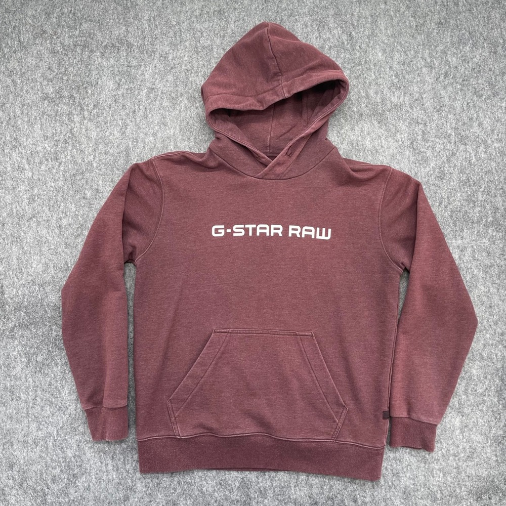 G-Star RAW Hoodie Mens Medium Logo Burgundy Maroon Pullover Sweatshirt